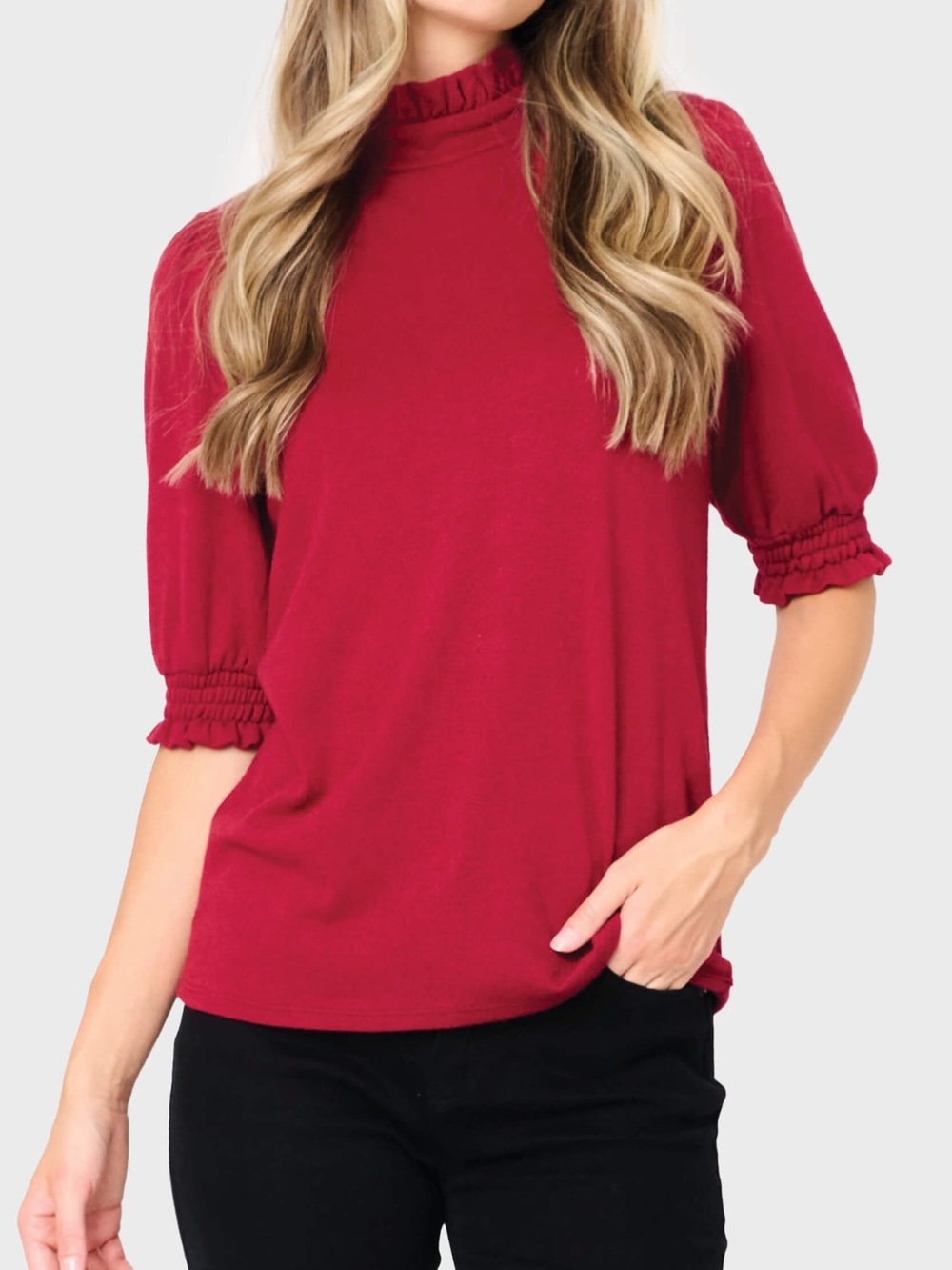 Gibsonlook Women’s Mock Neck Keyhole Sweater Tunic in Burgundy EUC